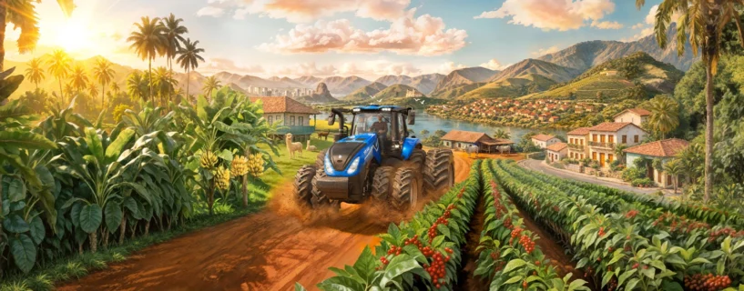 Farming Simulator 25 anuncia expansão inspirada no Brasil com café, alpacas e novo mapa