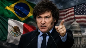 Após evento com Flávio Bolsonaro, Milei acusa Brasil de financiar campanha anti-argentina