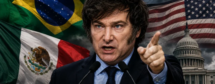 Após evento com Flávio Bolsonaro, Milei acusa Brasil de financiar campanha anti-argentina
