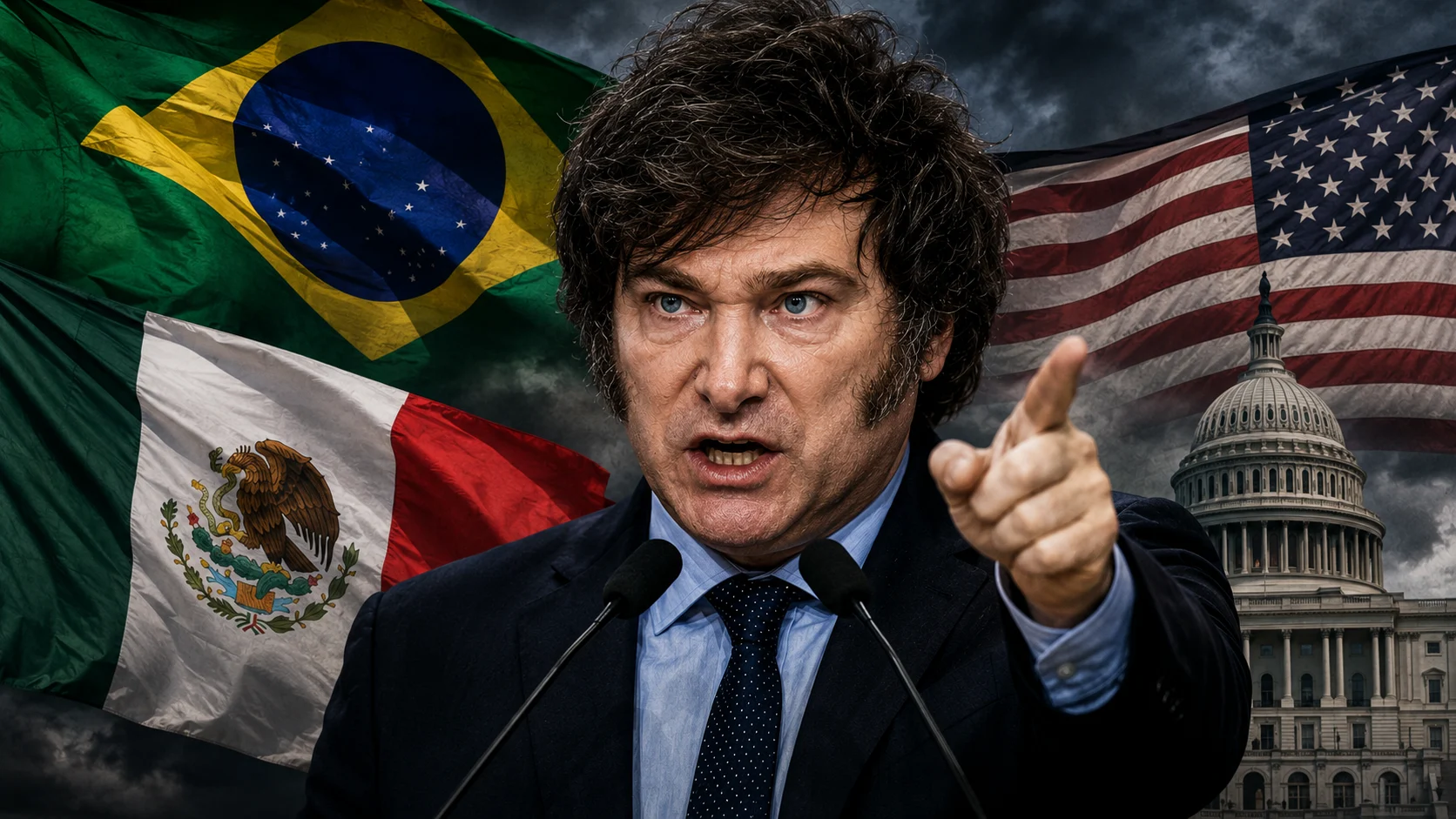 Após evento com Flávio Bolsonaro, Milei acusa Brasil de financiar campanha anti-argentina