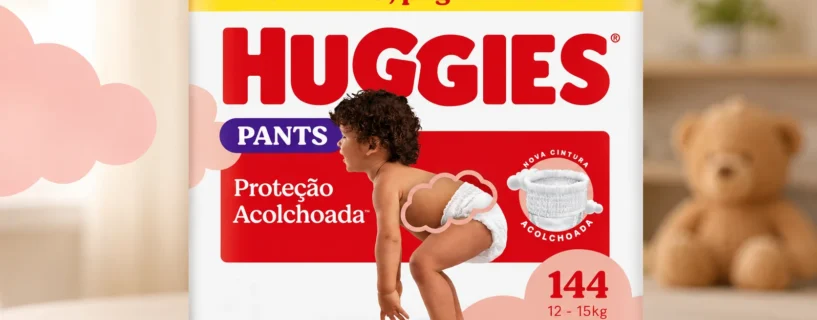 Fraldas descartáveis na promoção: Huggies Pants XG com 144 unidades saindo por R$ 219
