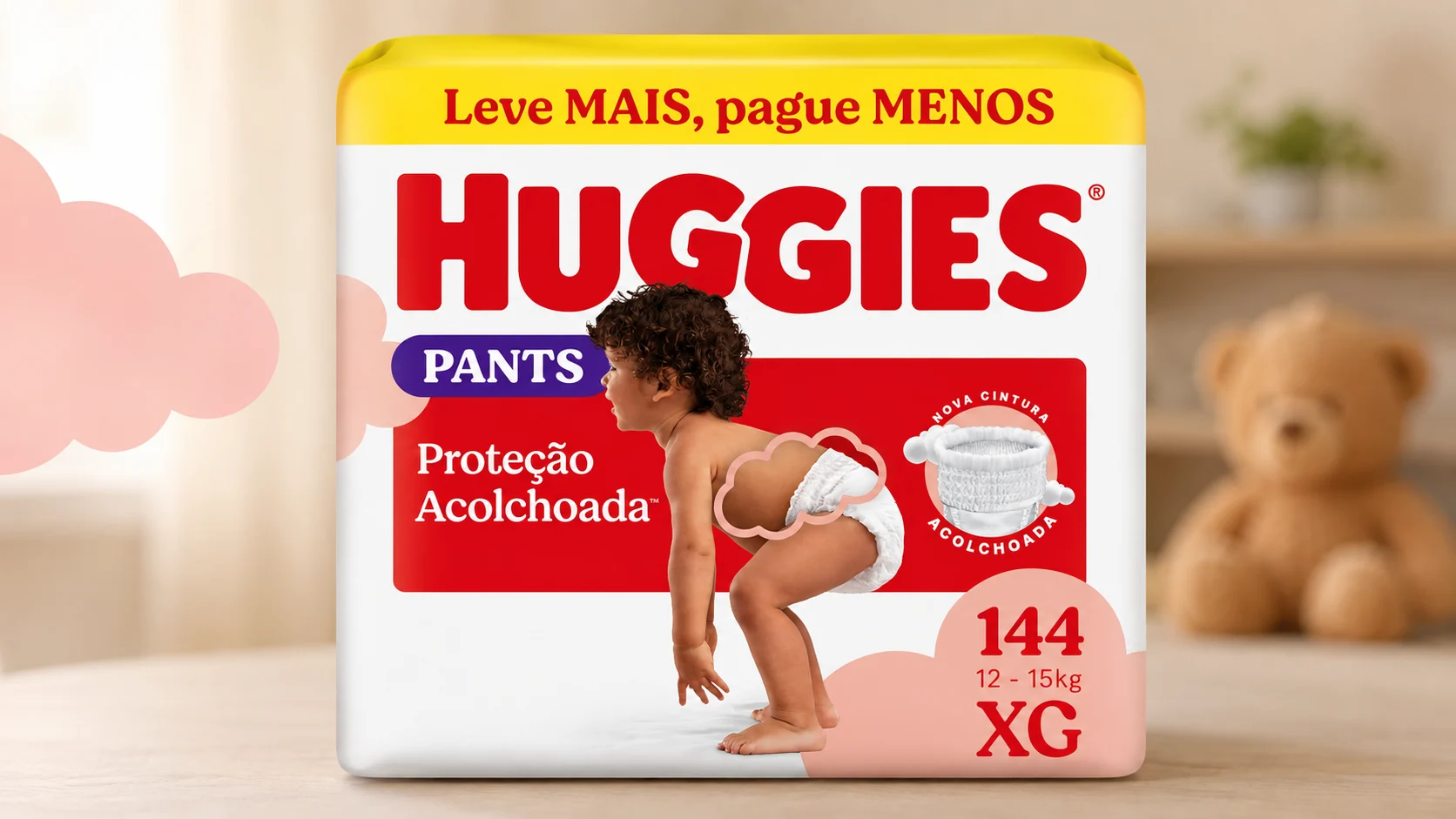 Fraldas descartáveis na promoção: Huggies Pants XG com 144 unidades saindo por R$ 219